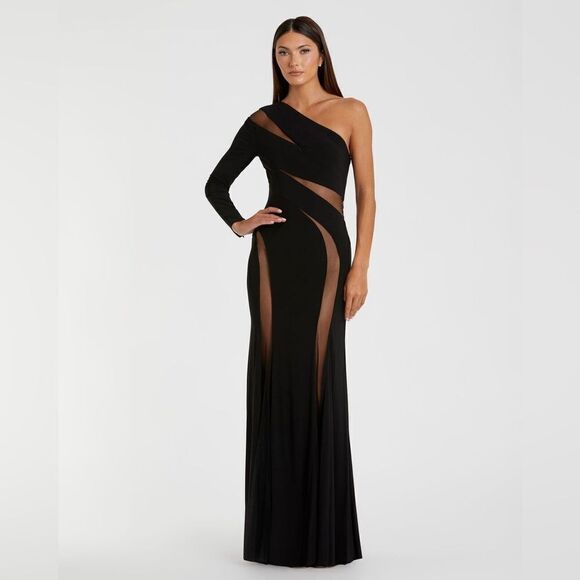 NWT Mac Duggal 11311 JERSEY ONE SHOULDER ILLUSION CUT OUT GOWN Dress - Picture 3 of 16